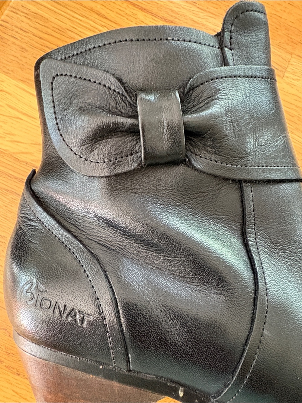 Black Leather Ankle Boots with Bow Detail